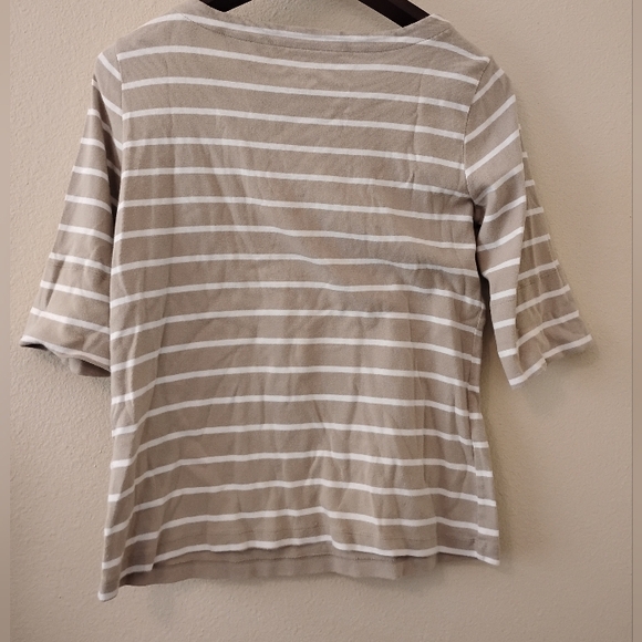womens brown striped top 3/4 sleeves scoop neck cotton shirt size medium casual - Picture 4 of 8